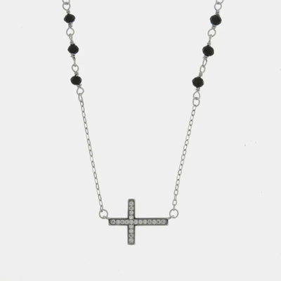 Collana in Argento 925 con croce e sfere nere - BYSIMON gioielli