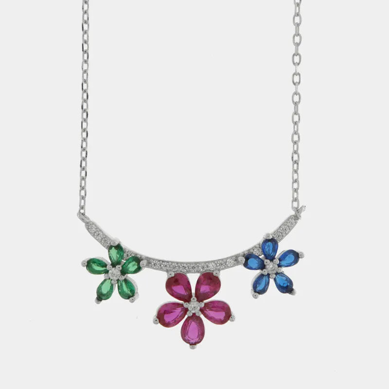 Collana in Argento 925 con tre fiori colorati