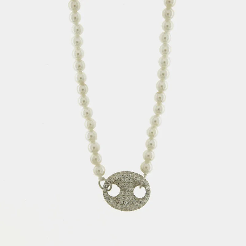 Collana in Argento 925 con perle e maglia marina