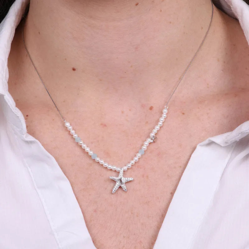 Collana in Argento 925 con perle e stella marina