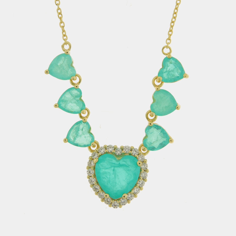 Collana in Argento 925 con cuori verdi SIMEONE - gioiello BySimon