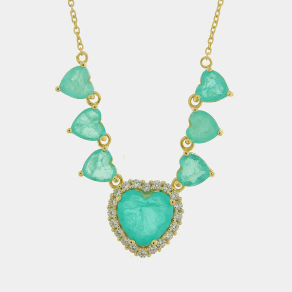 Collana in Argento 925 con cuori verdi SIMEONE - gioiello BySimon