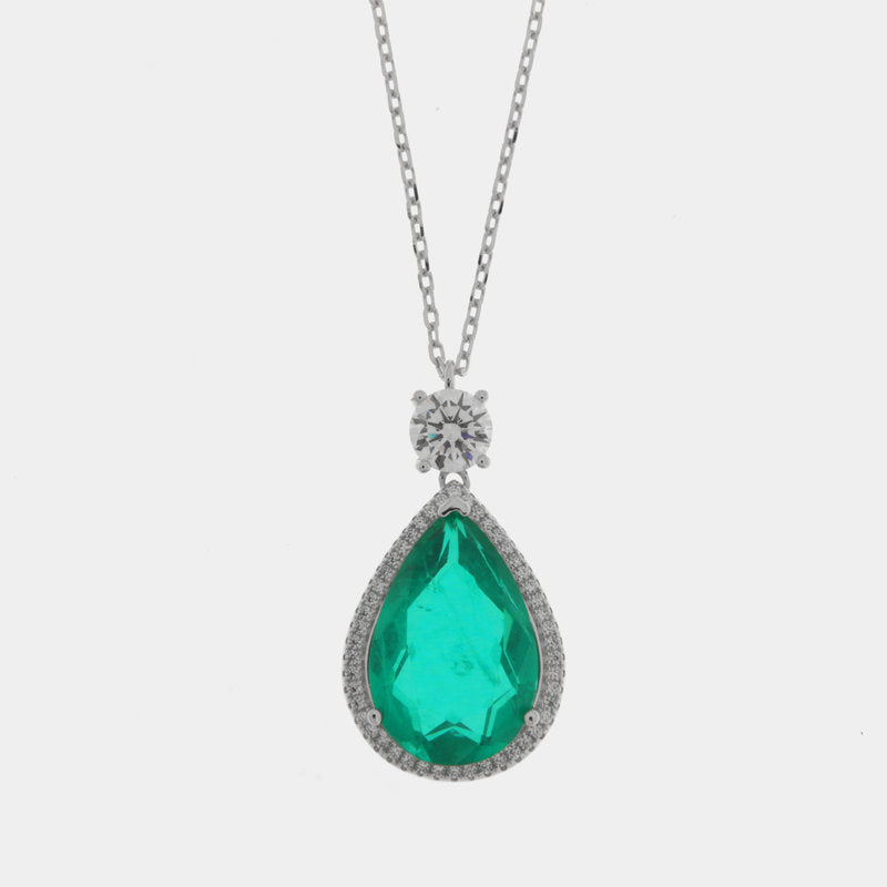 Collana in Argento 925 goccia con zircone verde e punto luce SIMEONE - gioiello BySimon