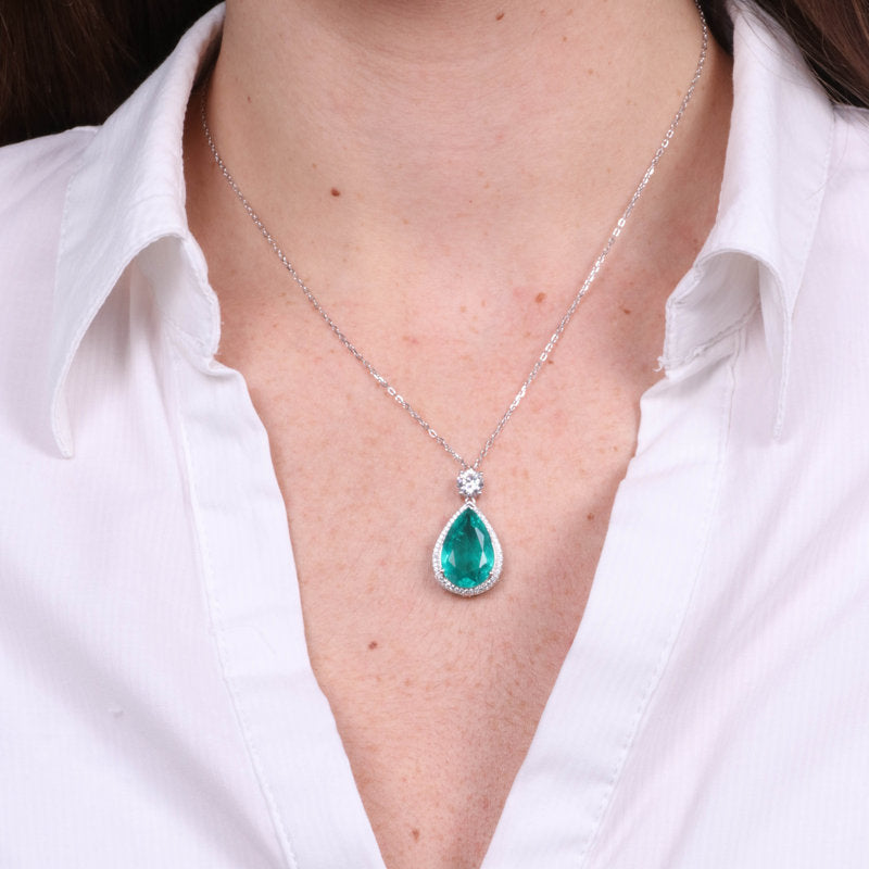 Collana in Argento 925 goccia con zircone verde e punto luce SIMEONE - gioiello BySimon