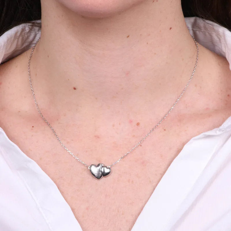 Collana in Argento 925 con doppio cuore