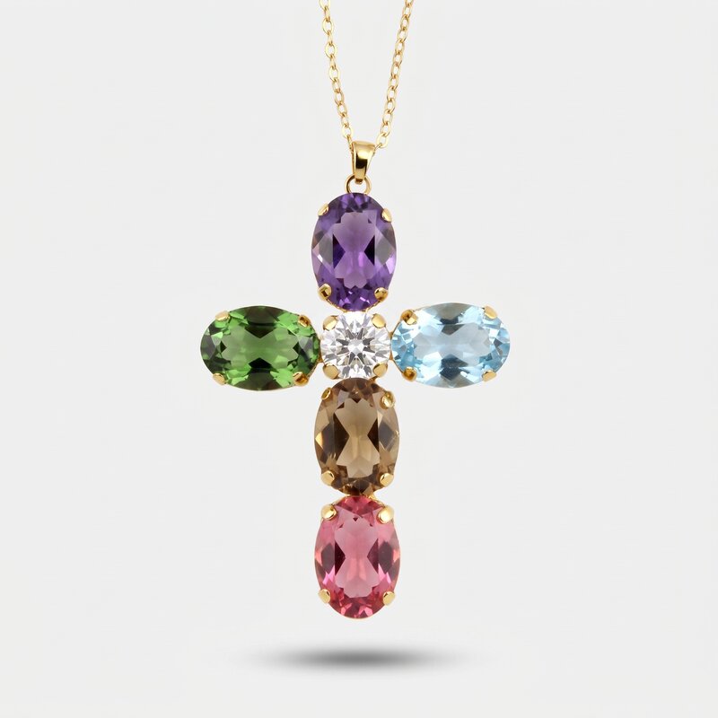 Collana in Argento 925 con croce colorata - BYSIMON gioielli