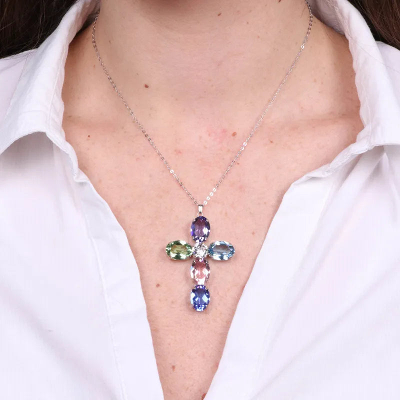 Collana in Argento 925 con cristalli multicolore