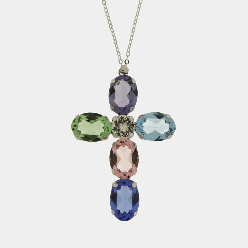 Collana in Argento 925 con cristalli multicolore