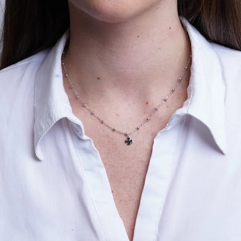 Collana in Argento 925 quadrifoglio nero - BYSIMON gioielli