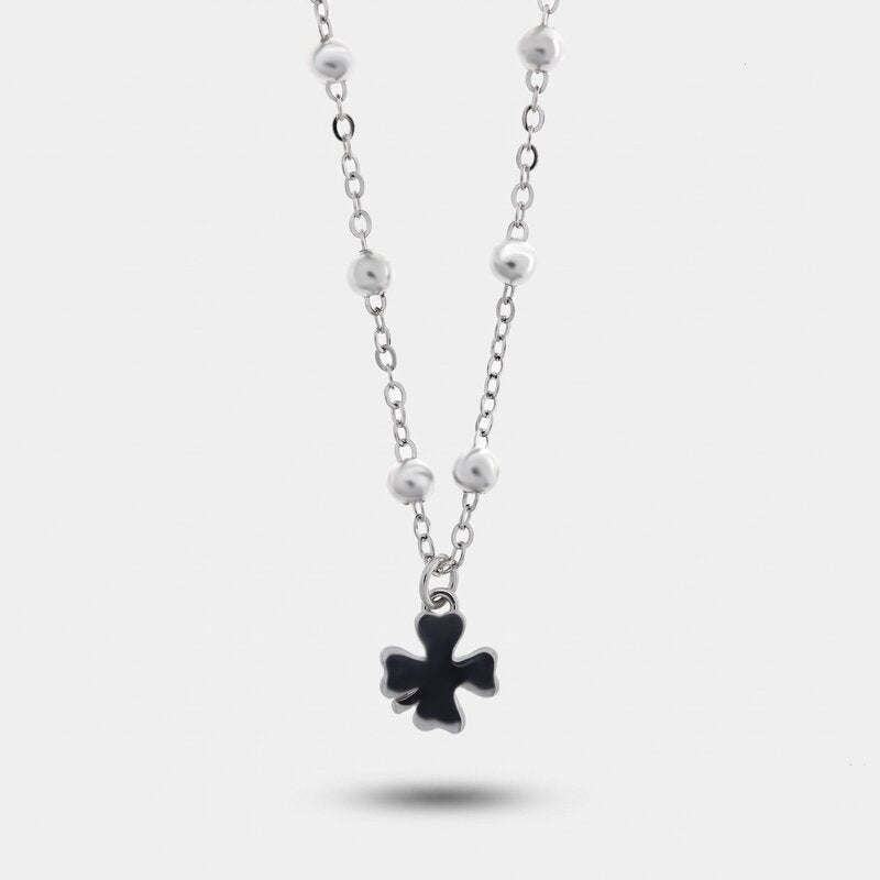 Collana in Argento 925 quadrifoglio nero - BYSIMON gioielli