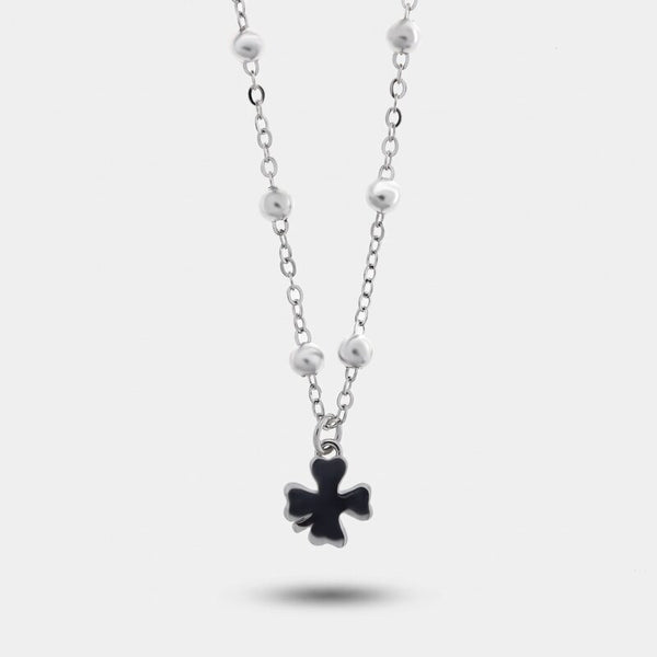 Collana in Argento 925 quadrifoglio nero - BYSIMON gioielli