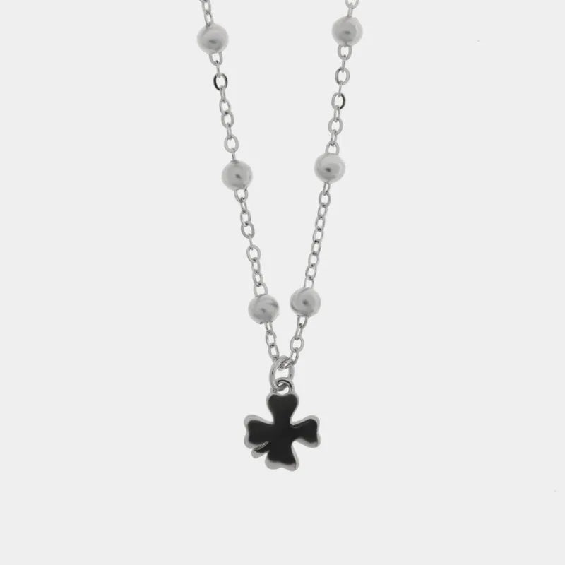 Collana in Argento 925 quadrifoglio nero - BYSIMON gioielli