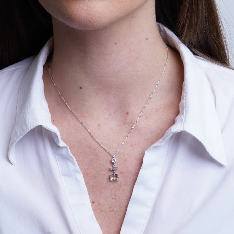 925 Silver Necklace with Zirconia Rectangles