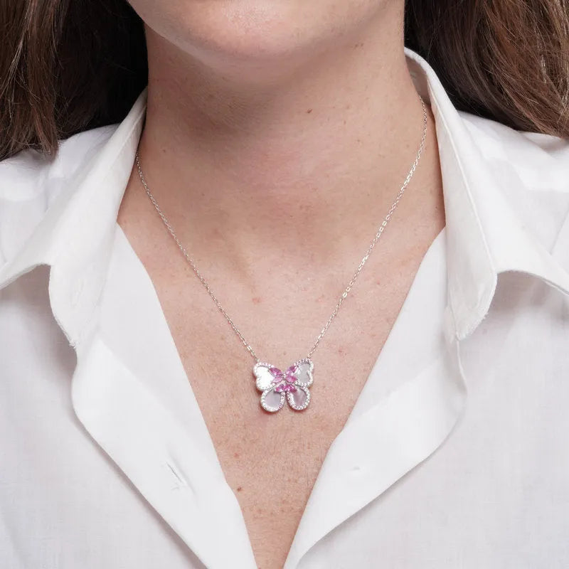 Collana in Argento 925 farfalla rosa in madreperla