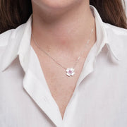 Collana in Argento 925 quadrifoglio in madreperla e fiore centrale rosa