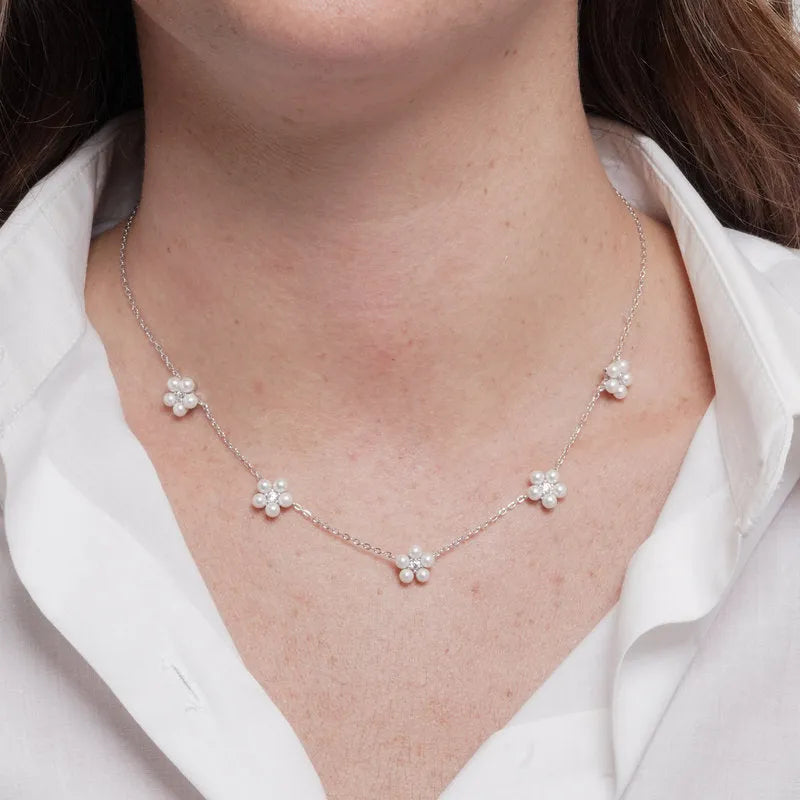 Collana in Argento 925 fiori con perle - BYSIMON gioielli
