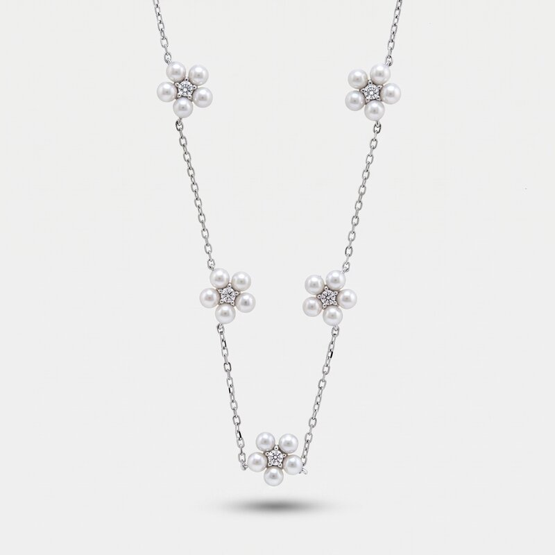 Collana in Argento 925 fiori con perle - BYSIMON gioielli