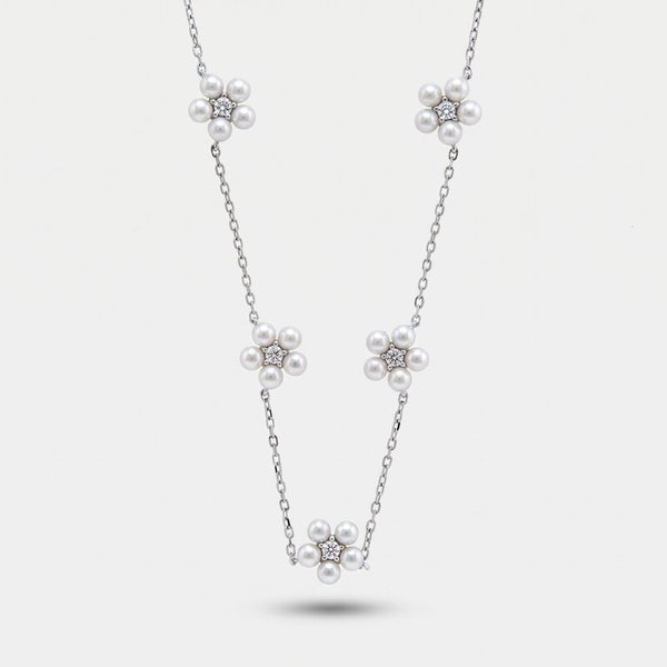 Collana in Argento 925 fiori con perle - BYSIMON gioielli
