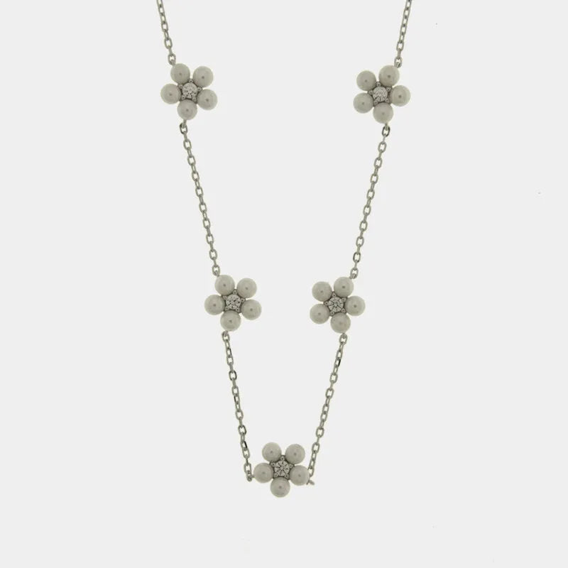 Collana in Argento 925 fiori con perle - BYSIMON gioielli