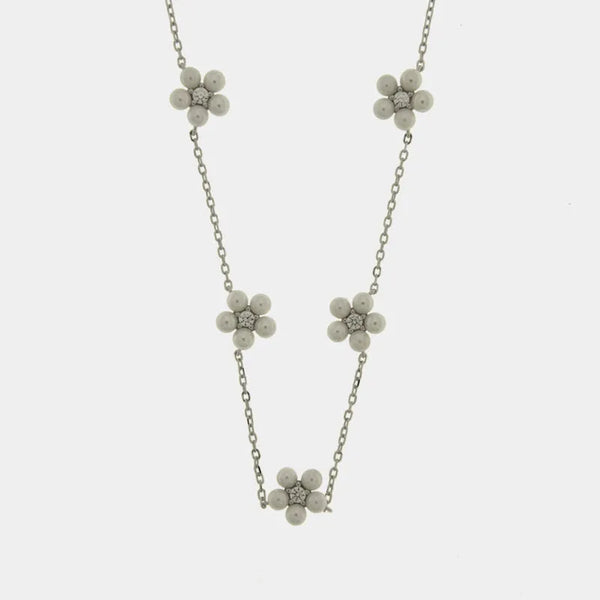 Collana in Argento 925 fiori con perle - BYSIMON gioielli