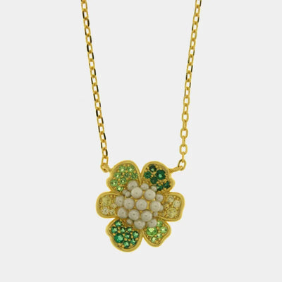 Collana in Argento 925 fiore verde zirconato con perle BYSIMON - gioiello BySimon
