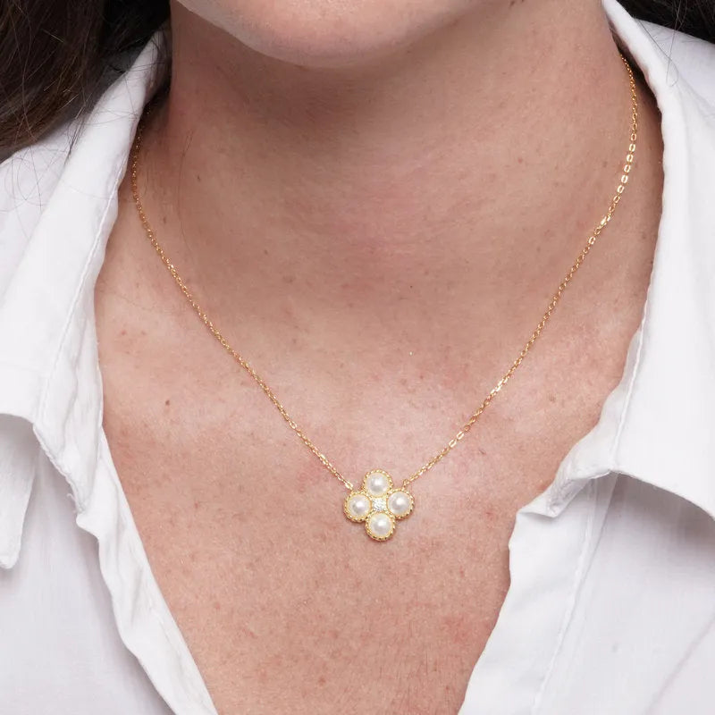 Collana in Argento 925 fiore con perle - BYSIMON gioielli