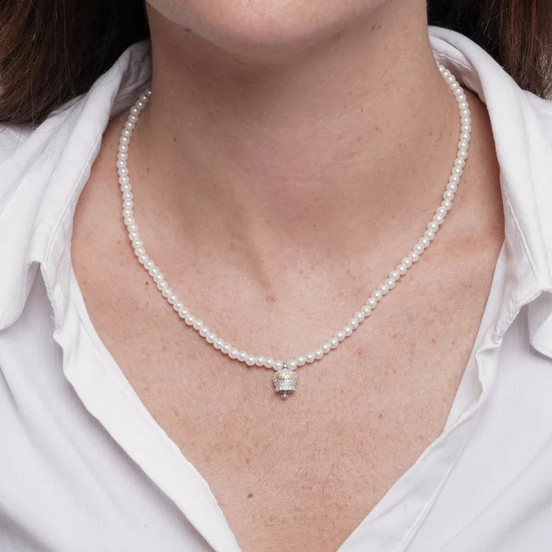 Collana in Argento 925 campanella Capri zirconata e perle - BYSIMON gioielli