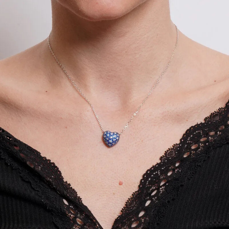 Collana in Argento 925 cuore bombato con pave' blu