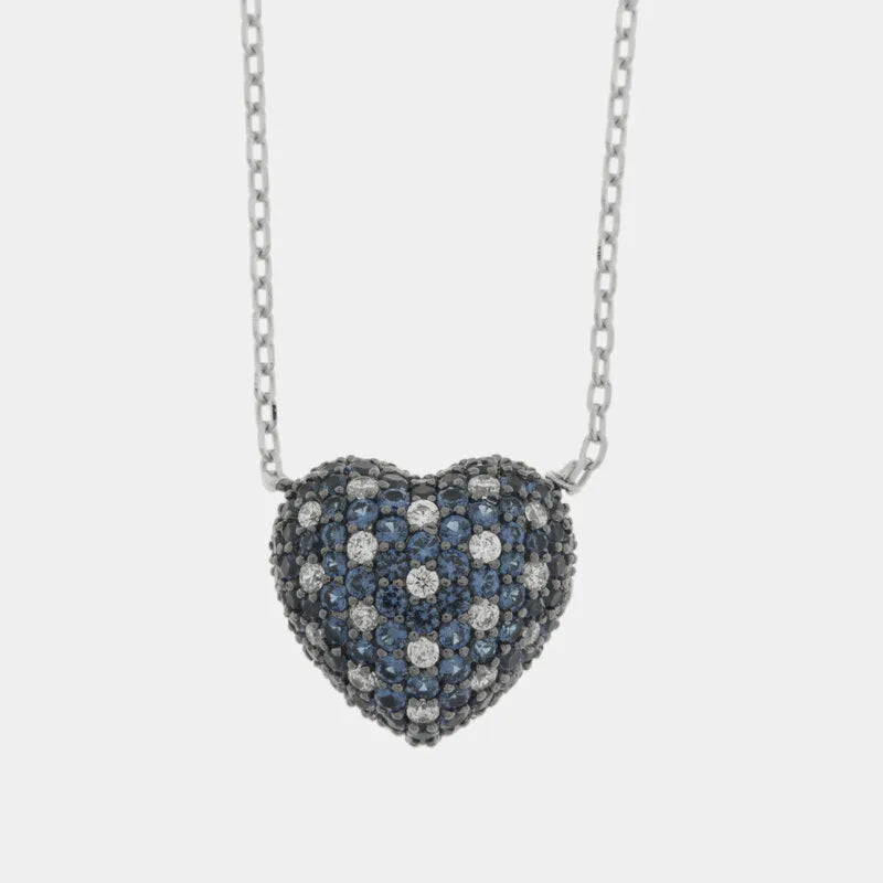 Collana in Argento 925 cuore bombato con pave' blu