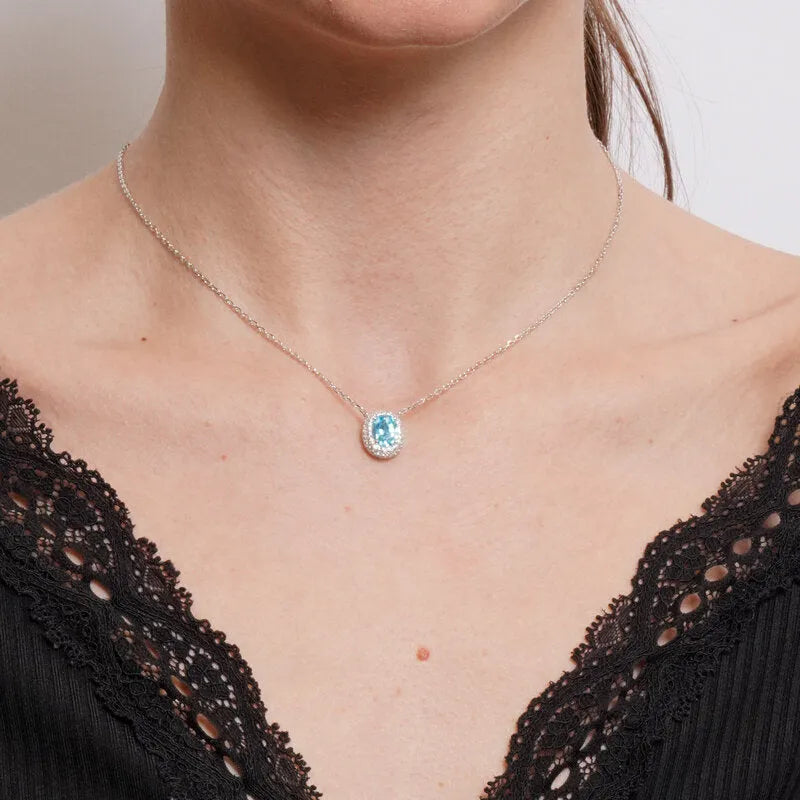Collana in Argento 925 ovale con zircone azzurro - BYSIMON gioielli