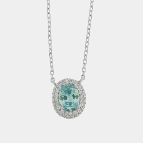 Collana in Argento 925 ovale con zircone azzurro - BYSIMON gioielli