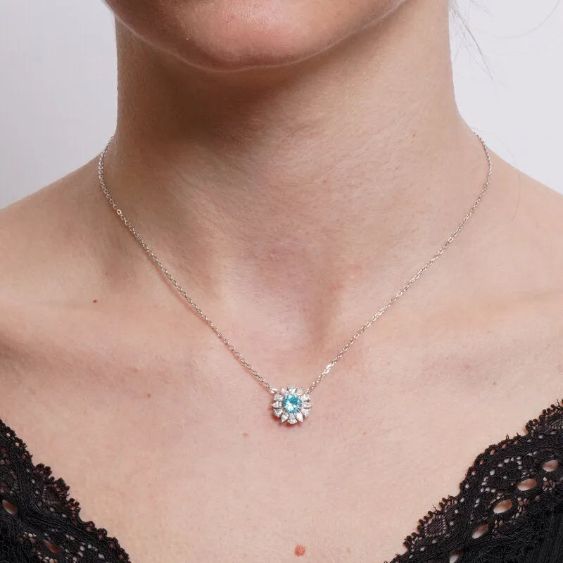 925 Silver flower necklace with blue zircon
