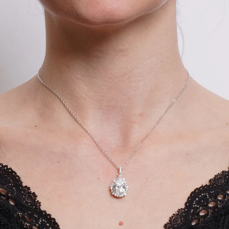 925 Sterling Silver Oval Zircon Necklace