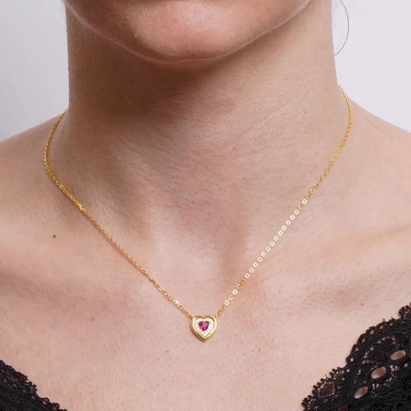 Collana in Argento 925 cuore con punto luce rosso - BYSIMON gioielli
