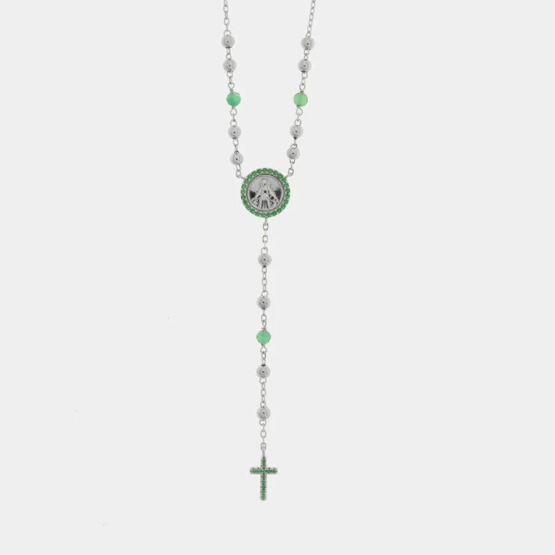 Collana in Argento 925 rosario con croce verde