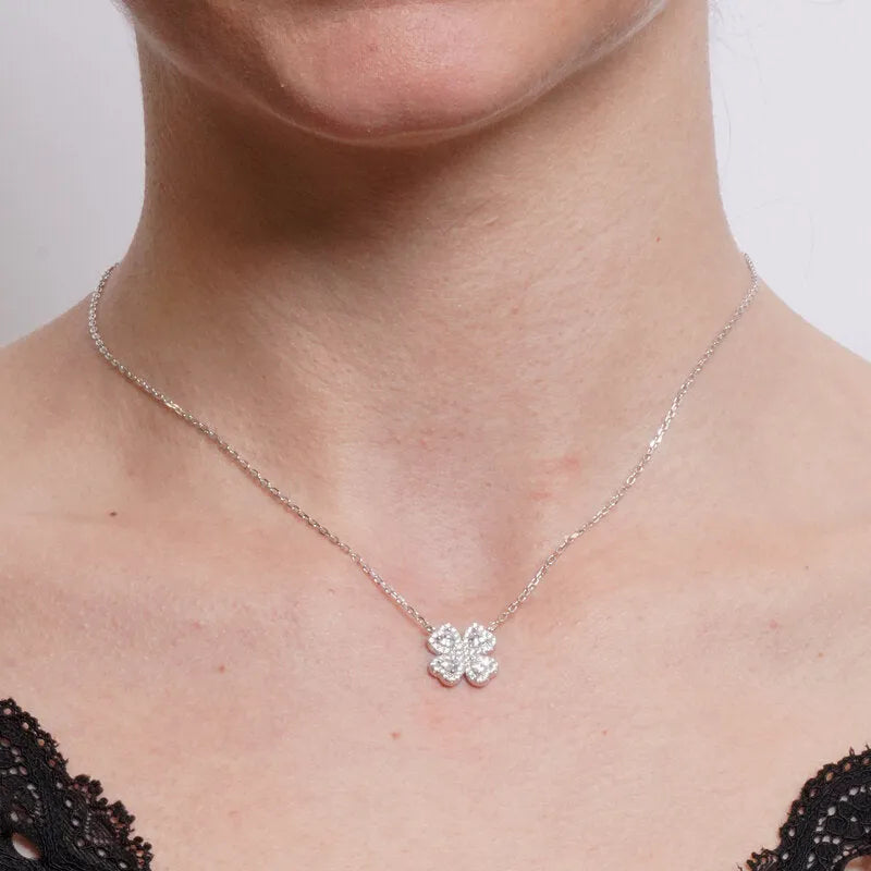 925 Sterling Silver Zircon Flower Necklace