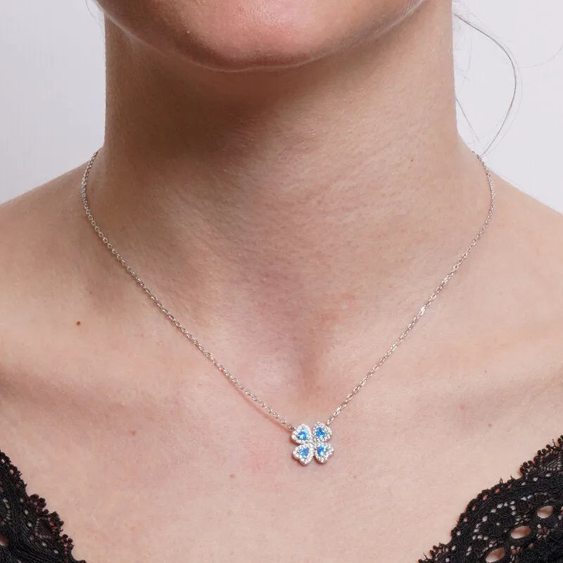 925 Silver Necklace with Zirconia Blue Flower
