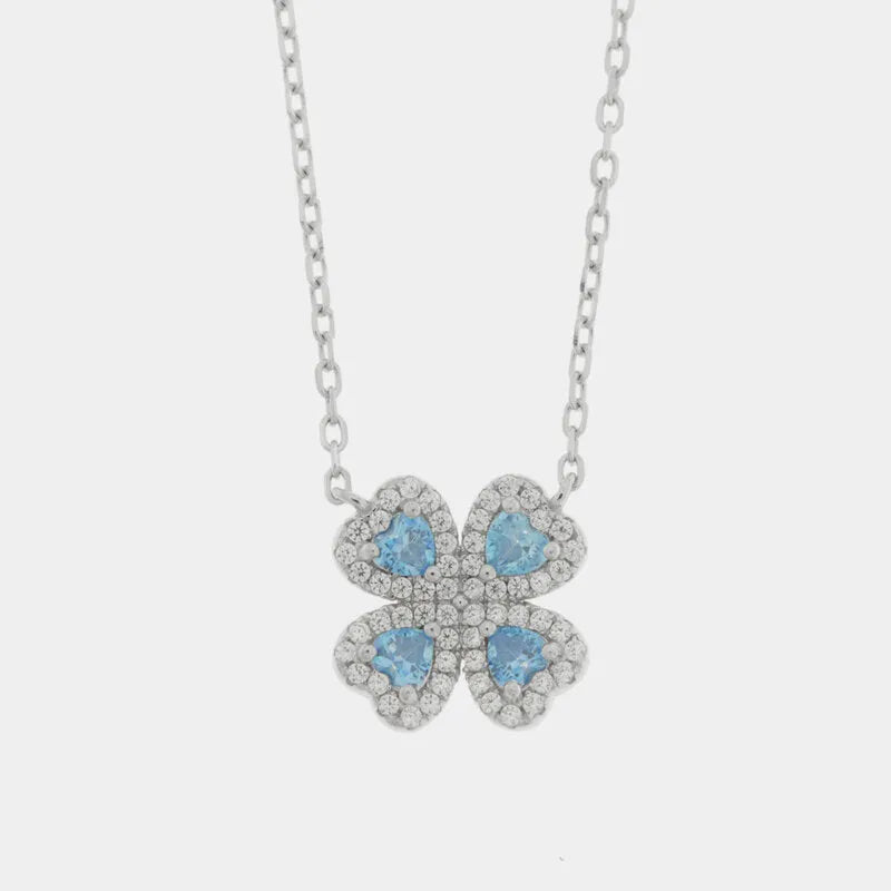 925 Silver Necklace with Zirconia Blue Flower