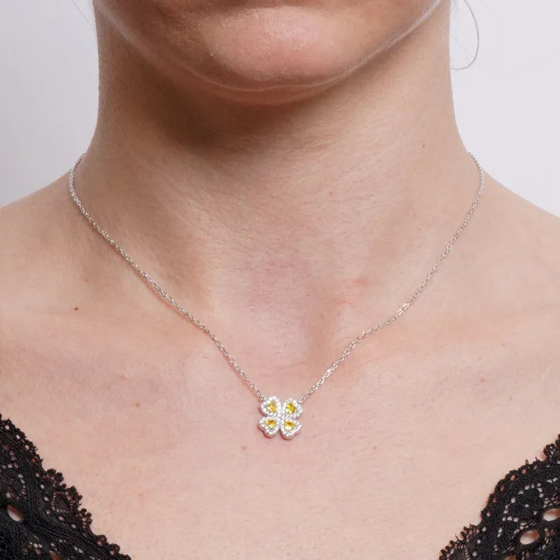 925 Silver Yellow Zircon Flower Necklace
