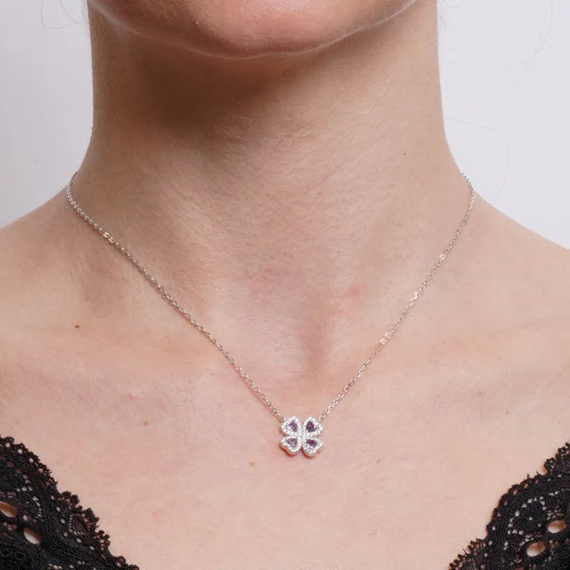 925 Silver Purple Zircon Flower Necklace
