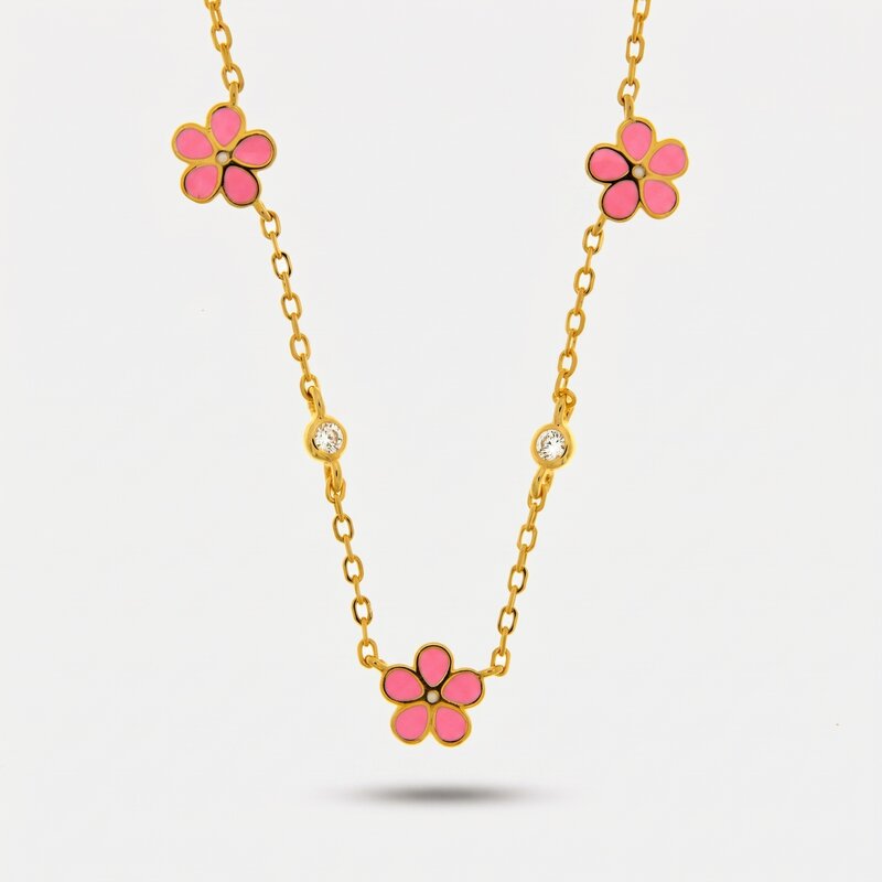 Collarino in Argento 925 fiore rosa - BYSIMON gioielli