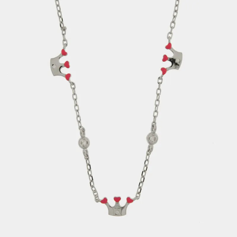 Collarino in Argento 925 corona con cuori rosa
