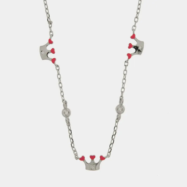Collarino in Argento 925 corona con cuori rosa - BYSIMON gioielli