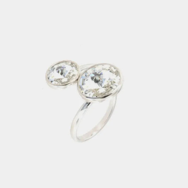 925 Sterling Silver crossover ring with white crystals
