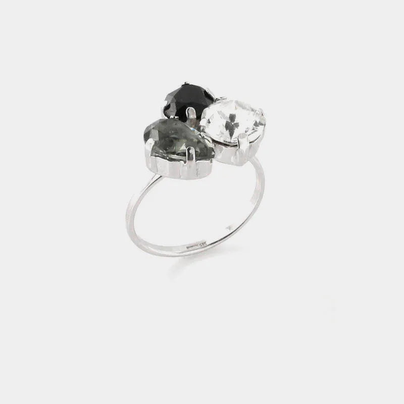 Anello in Argento 925 con tris di cristalli colorati