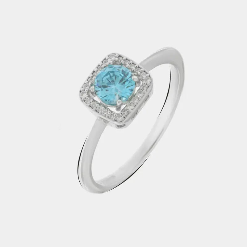 Anello in Argento 925 solitario con zircone acquamarina