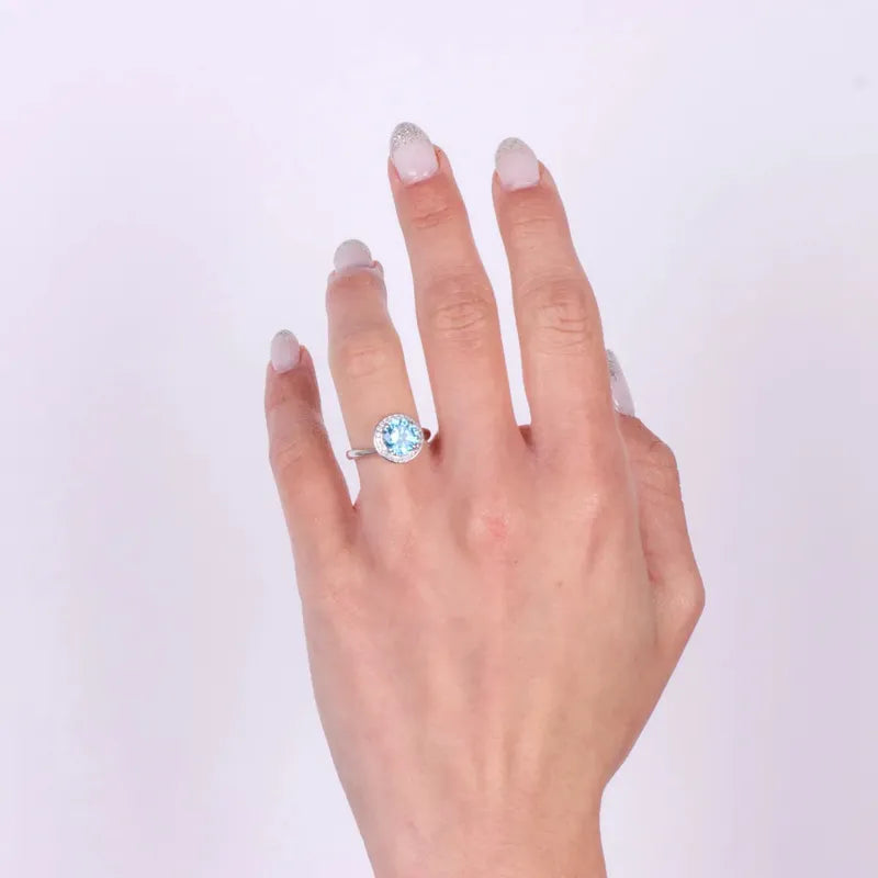 Anello in Argento 925 solitario con zircone acquamarina