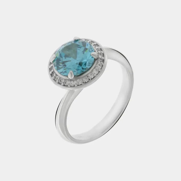 Anello in Argento 925 solitario con zircone acquamarina