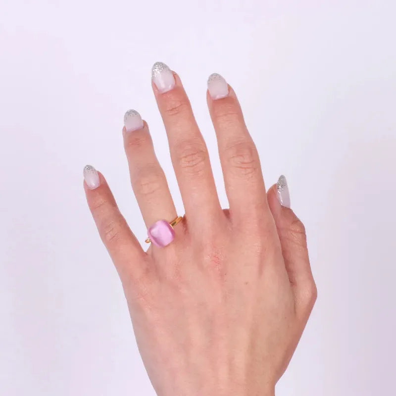 Anello in Argento 925 a forma quadrata con zircone rosa