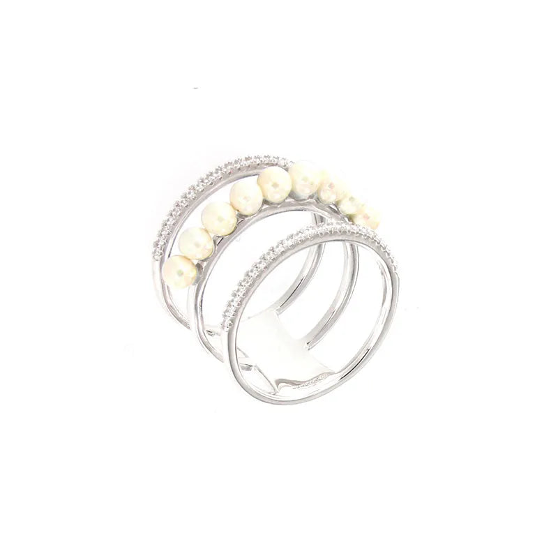 Anello in Argento 925 con perle e zriconi